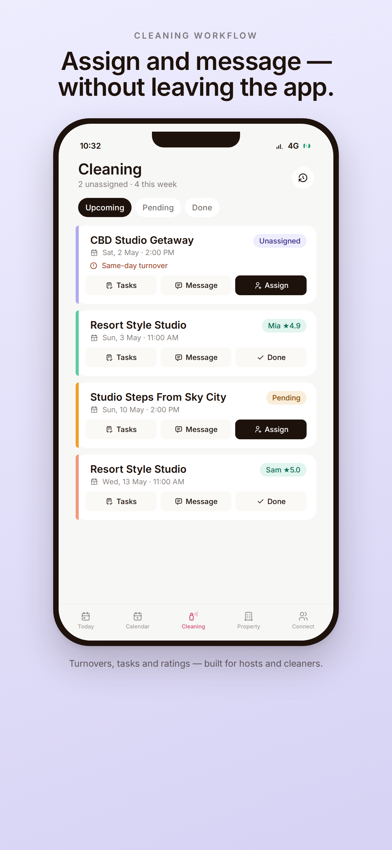 Cleaning workflow with assign, message and done actions